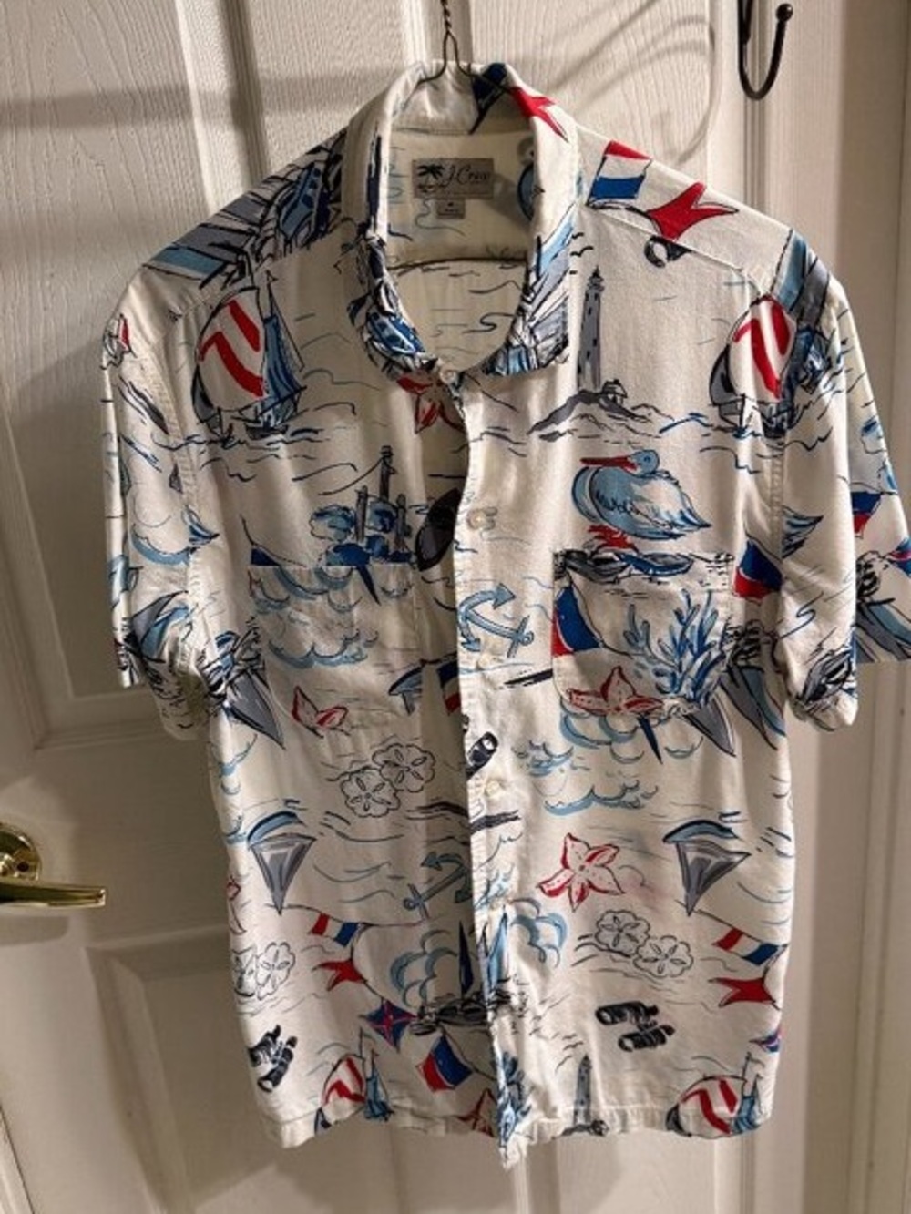 💖Men's White Nautical Print Short-Sleeve Shirt